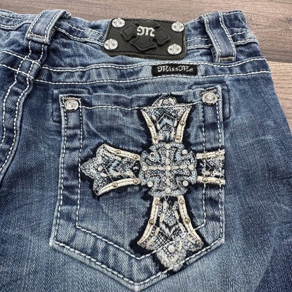 Miss Me Jeans Signature Skinny Embroidered Rhinestone Embellished Women Sz 30x31 - Picture 1 of 12